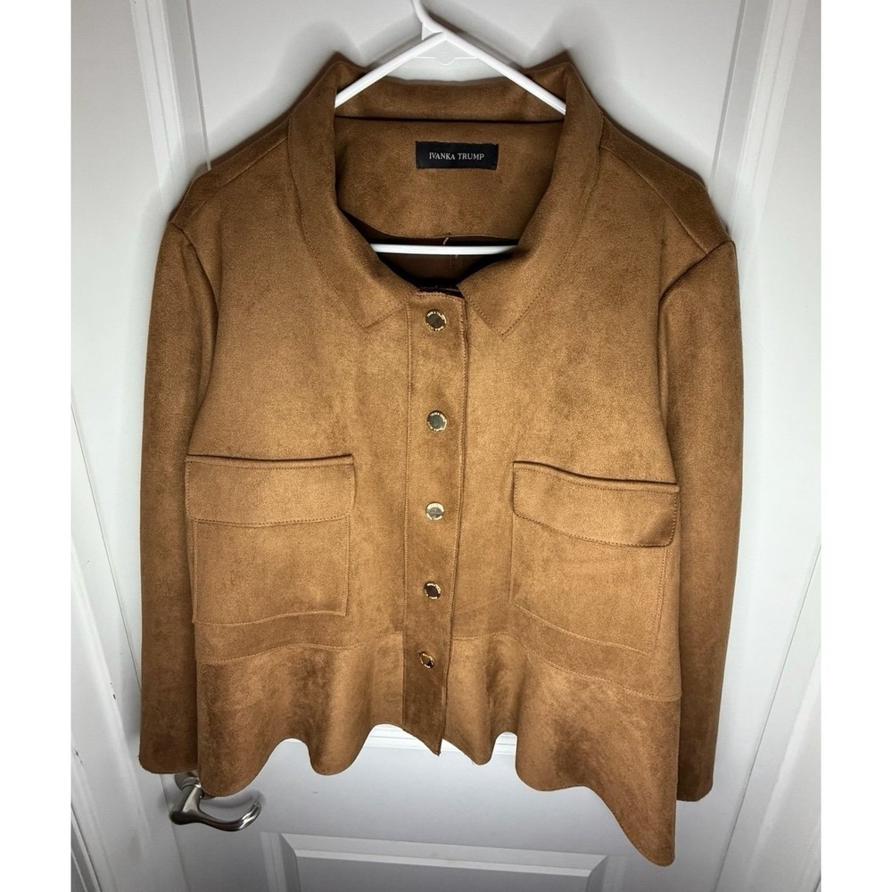 Ivanka Trump Brown Faux‎ Suede Button Down Cropped Jacket Sz Women's Large NWOT